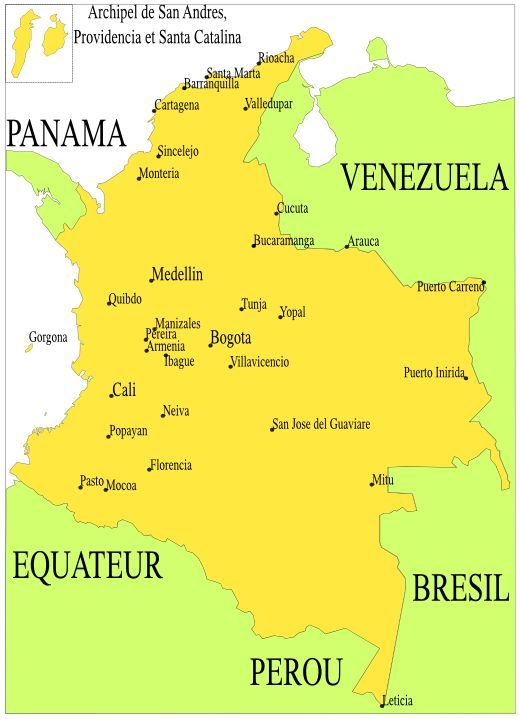 carte des principales villes de Colombie